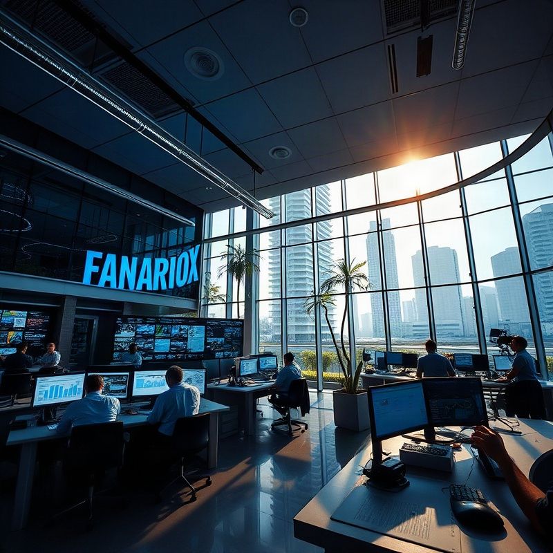 Redação da Lumenymint em Florianópolis com jornalistas trabalhando em dashboards econômicos